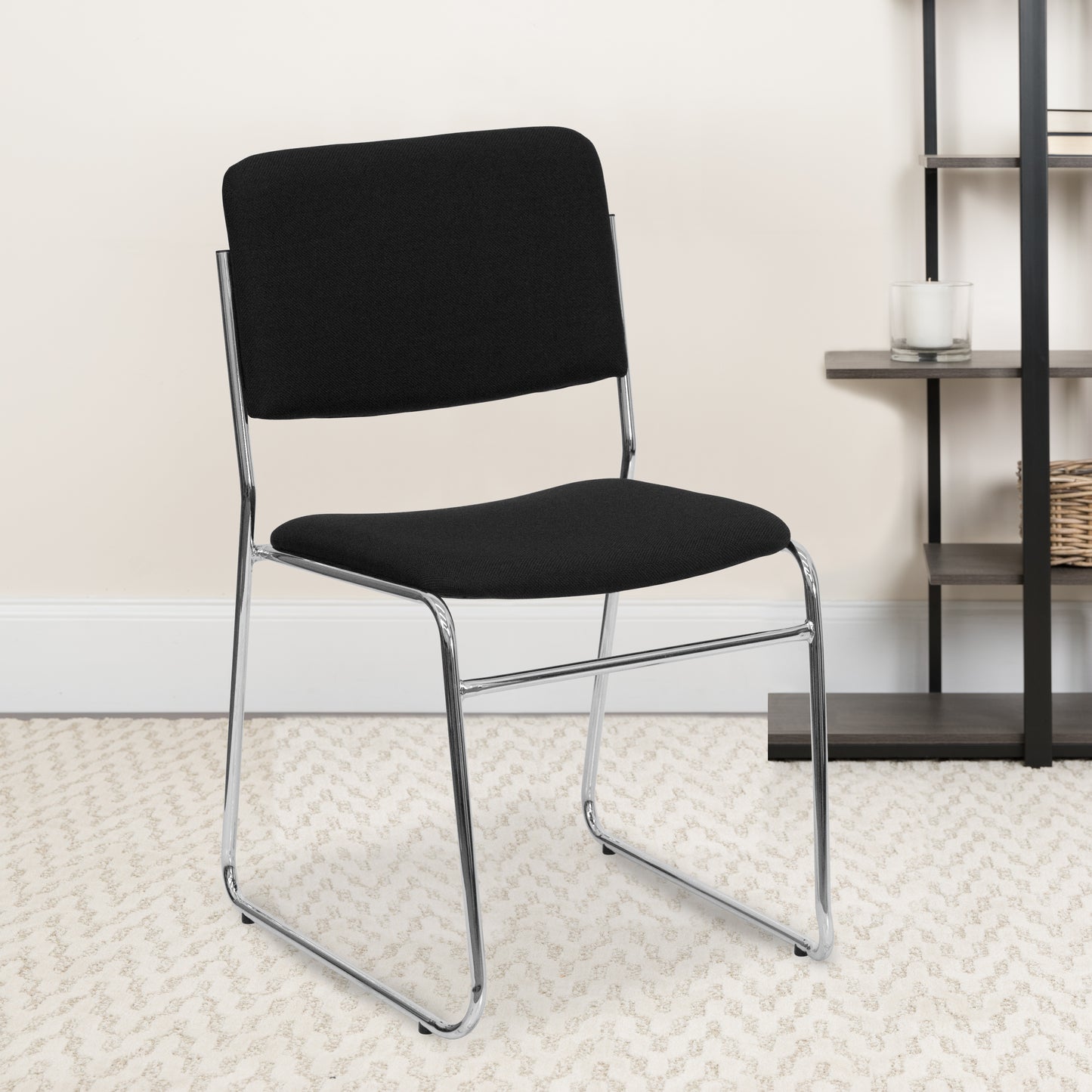 HERCULES Series 500 lb. Capacity Black Fabric High Density Stacking Chair with Chrome Sled Base Black Fabric/Chrome Frame