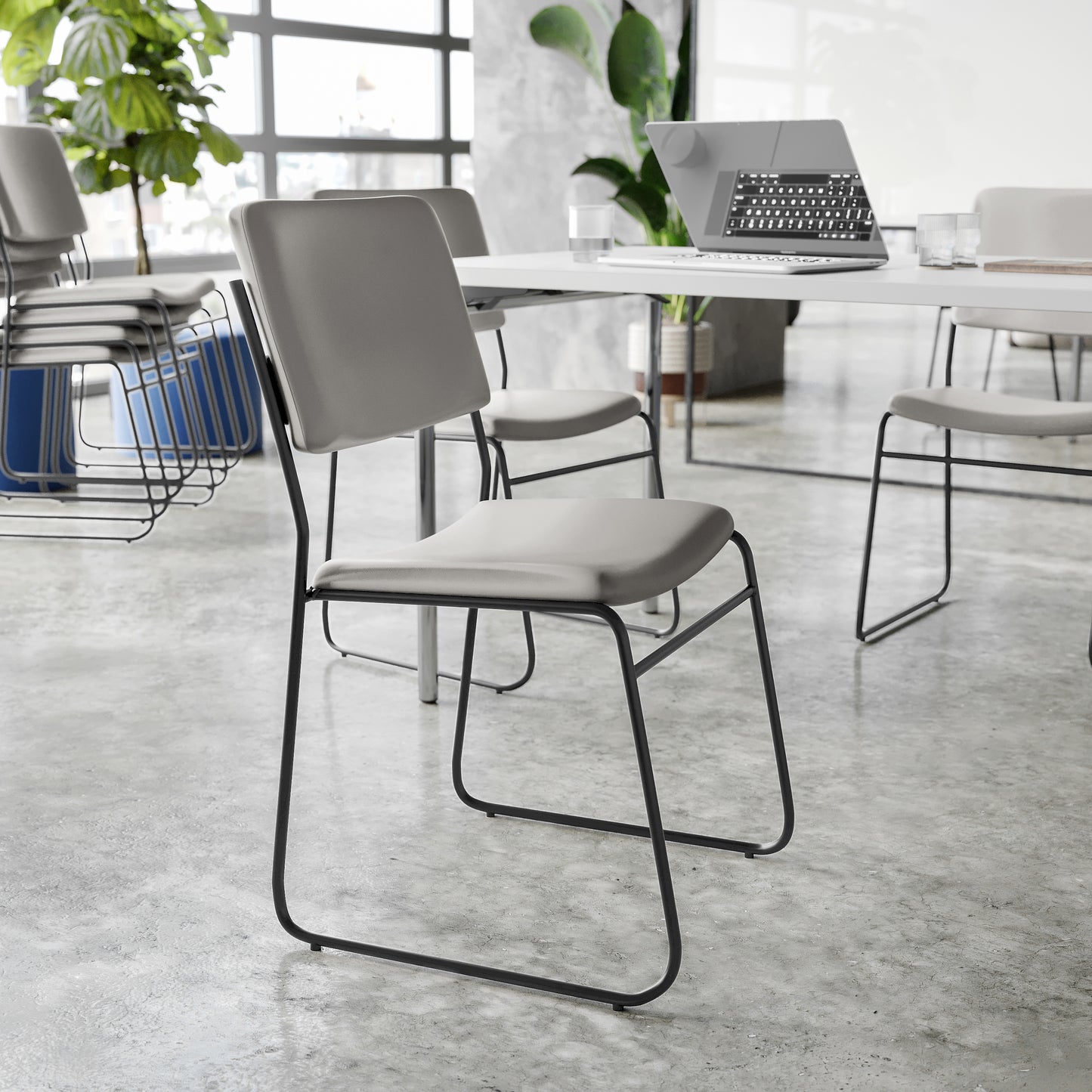 HERCULES 500 lb. Capacity High Density Gray Vinyl Stacking Chair with Sled Base Gray Vinyl/Black Frame