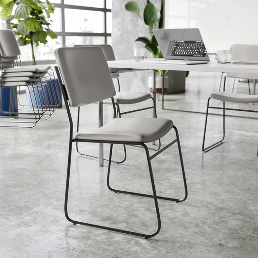 HERCULES 500 lb. Capacity High Density Gray Vinyl Stacking Chair with Sled Base Gray Vinyl/Black Frame