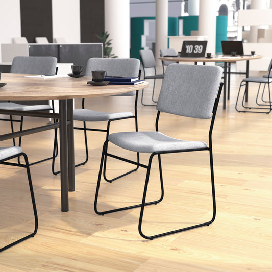 HERCULES Series 500 lb. Capacity High Density Gray Fabric Stacking Chair with Sled Base Gray Fabric/Black Frame