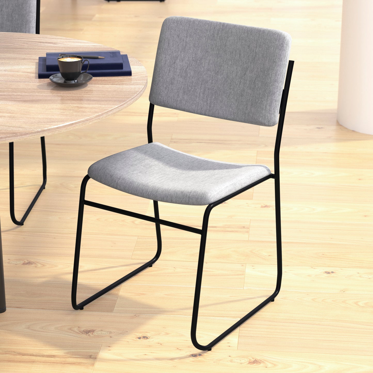 HERCULES Series 500 lb. Capacity High Density Gray Fabric Stacking Chair with Sled Base Gray Fabric/Black Frame