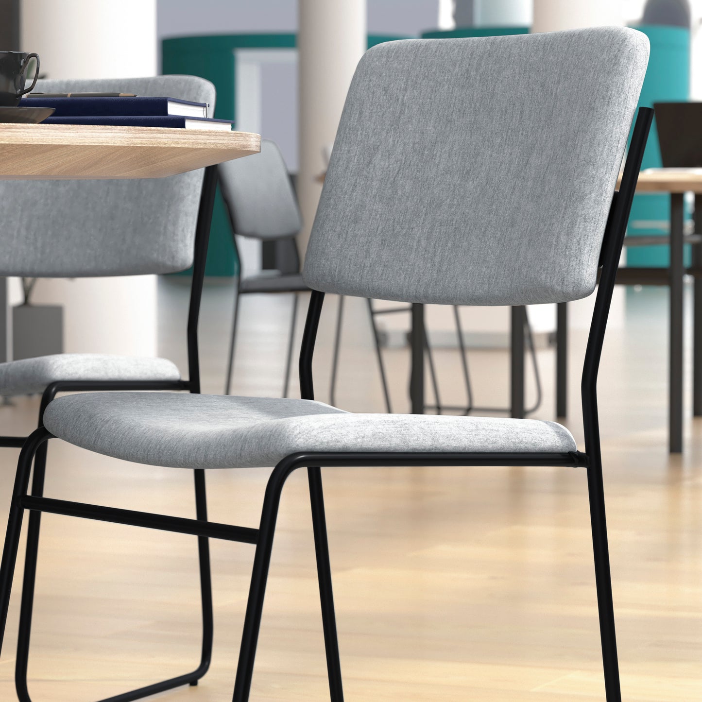 HERCULES Series 500 lb. Capacity High Density Gray Fabric Stacking Chair with Sled Base Gray Fabric/Black Frame