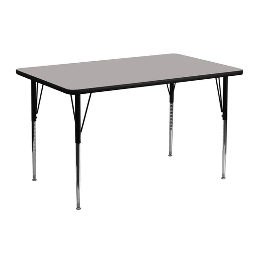 Wren 24''W x 48''L Rectangular Grey HP Laminate Activity Table - Standard Height Adjustable Legs Gray XU-A2448-REC-GY-H-A-GG
