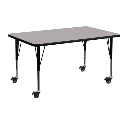 Wren Mobile 24''W x 48''L Rectangular Grey HP Laminate Activity Table - Height Adjustable Short Legs Gray XU-A2448-REC-GY-H-P-CAS-GG