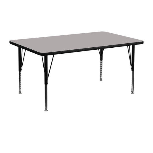 Wren 24''W x 48''L Rectangular Grey HP Laminate Activity Table - Height Adjustable Short Legs Gray XU-A2448-REC-GY-H-P-GG