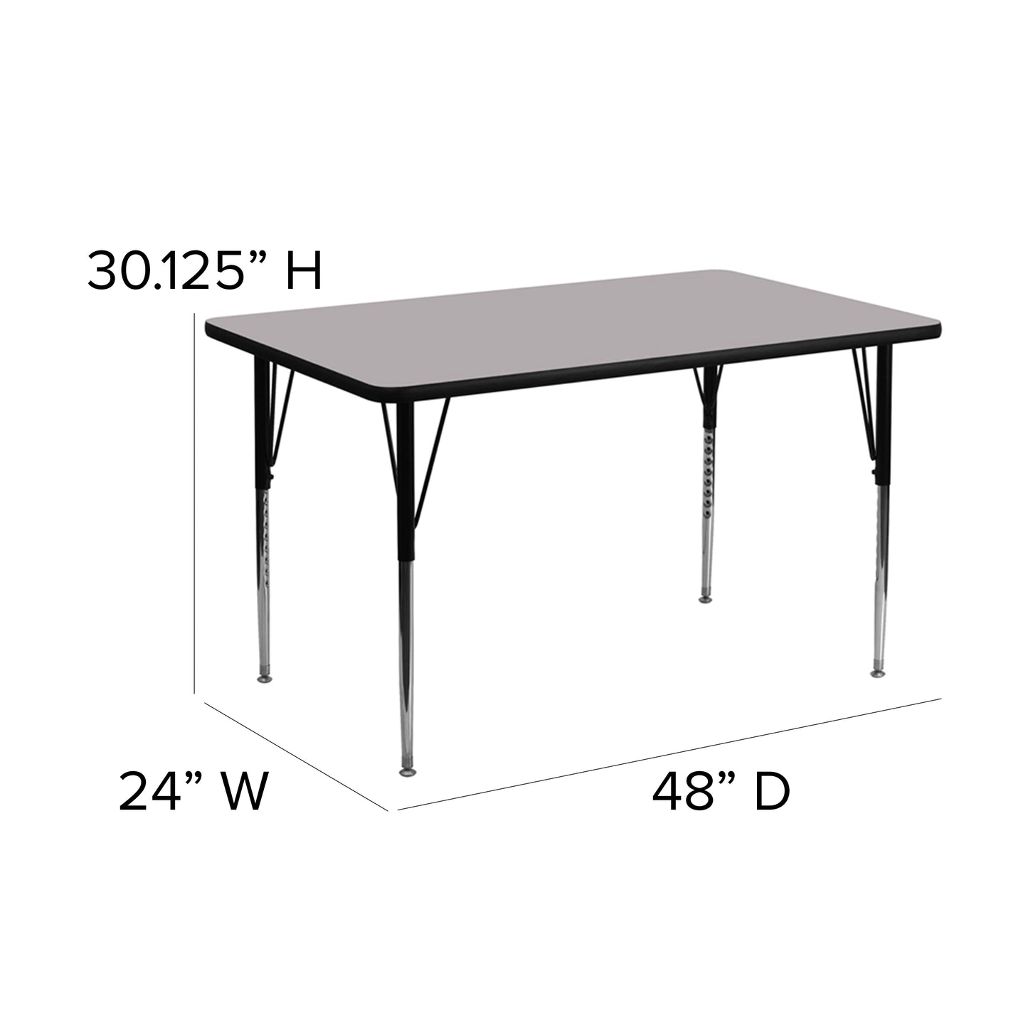 Wren 24''W x 48''L Rectangular Grey Thermal Laminate Activity Table - Standard Height Adjustable Legs Gray