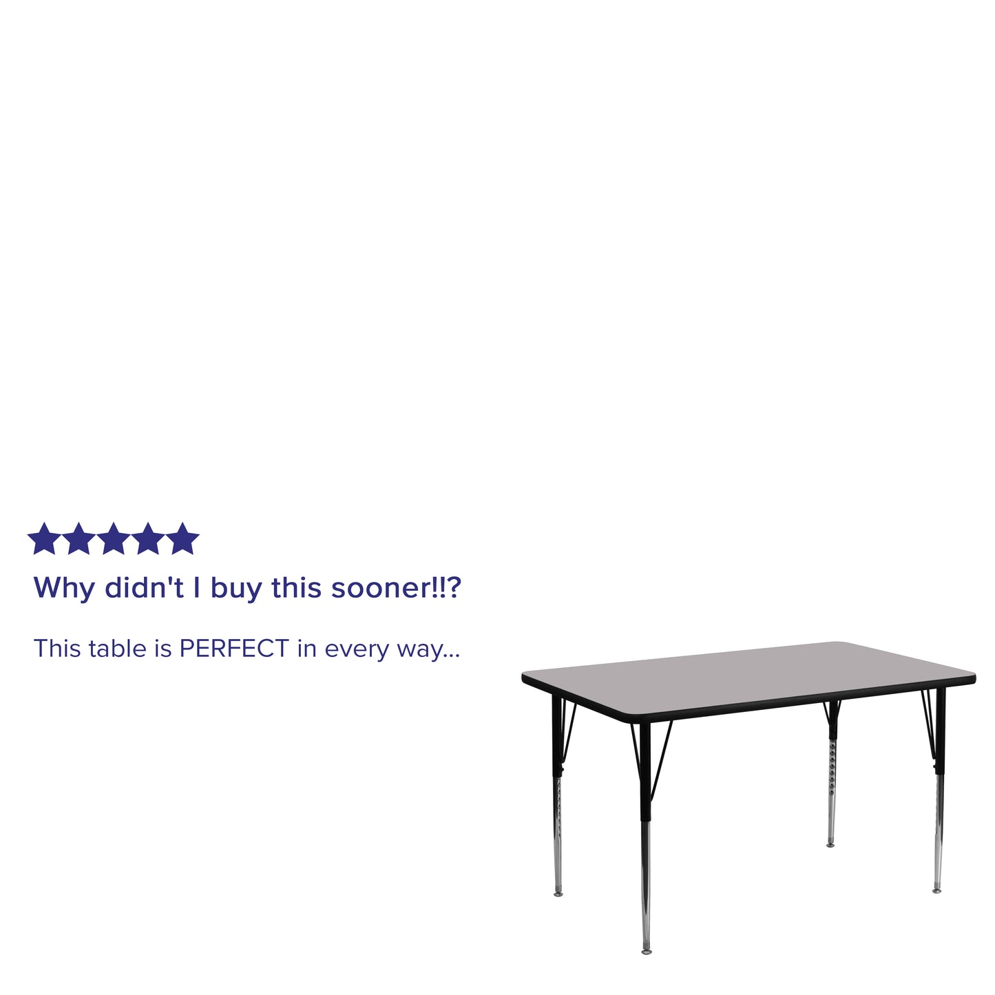 Wren 24''W x 48''L Rectangular Grey Thermal Laminate Activity Table - Standard Height Adjustable Legs Gray