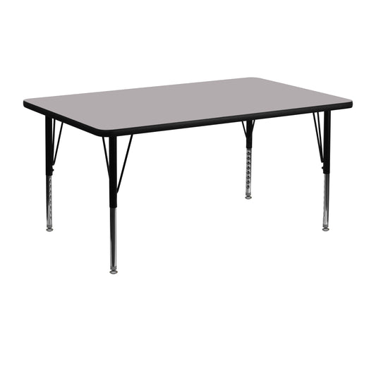 Wren 24''W x 48''L Rectangular Grey Thermal Laminate Activity Table - Height Adjustable Short Legs Gray XU-A2448-REC-GY-T-P-GG