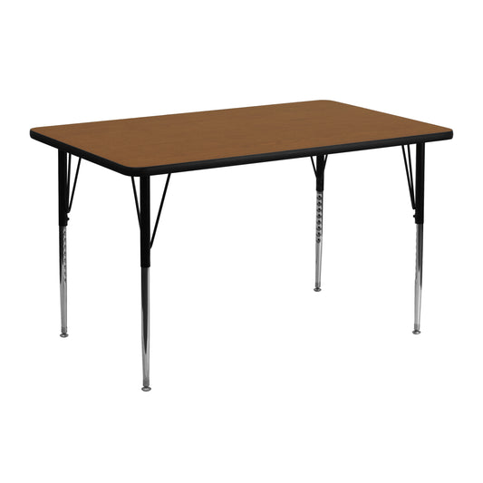 Wren 24''W x 48''L Rectangular Oak HP Laminate Activity Table - Standard Height Adjustable Legs Oak XU-A2448-REC-OAK-H-A-GG