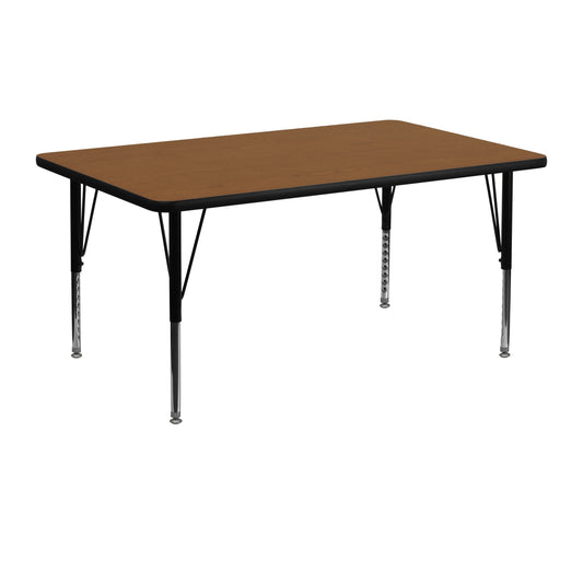 Wren 24''W x 48''L Rectangular Oak HP Laminate Activity Table - Height Adjustable Short Legs Oak XU-A2448-REC-OAK-H-P-GG