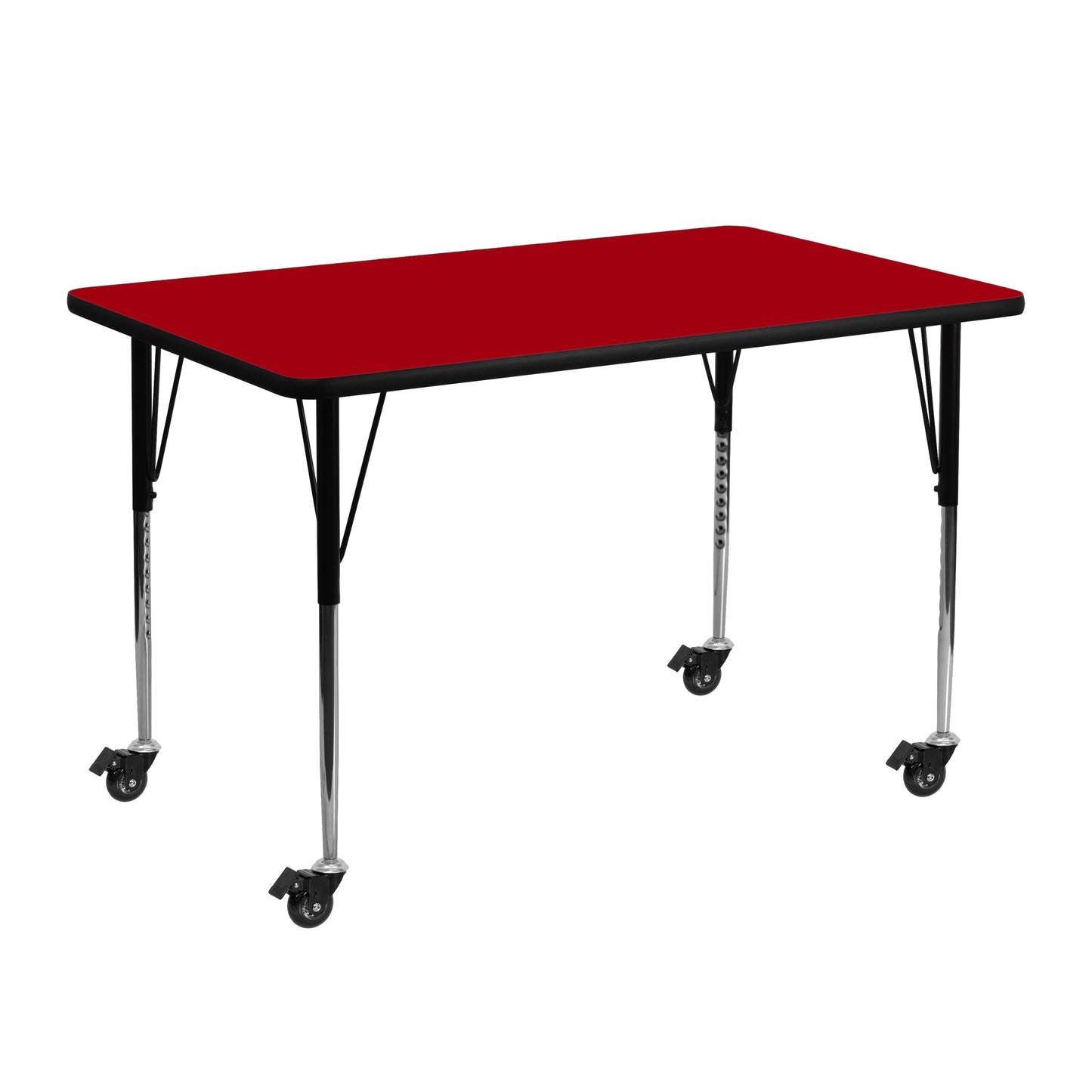 Wren Mobile 24''W x 48''L Rectangular Red Thermal Laminate Activity Table - Standard Height Adjustable Legs Red XU-A2448-REC-RED-T-A-CAS-GG