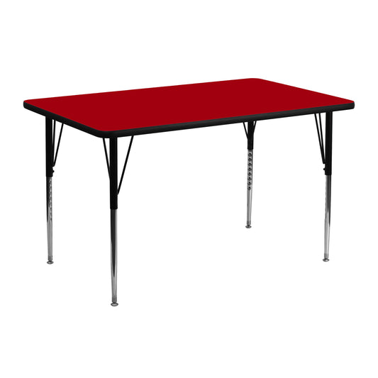 Wren 24''W x 48''L Rectangular Red Thermal Laminate Activity Table - Standard Height Adjustable Legs Red XU-A2448-REC-RED-T-A-GG