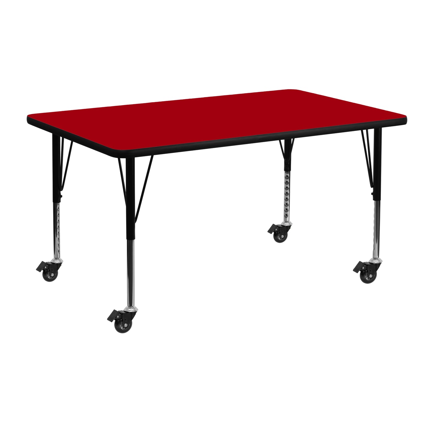 Wren Mobile 24''W x 48''L Rectangular Red Thermal Laminate Activity Table - Height Adjustable Short Legs Red XU-A2448-REC-RED-T-P-CAS-GG
