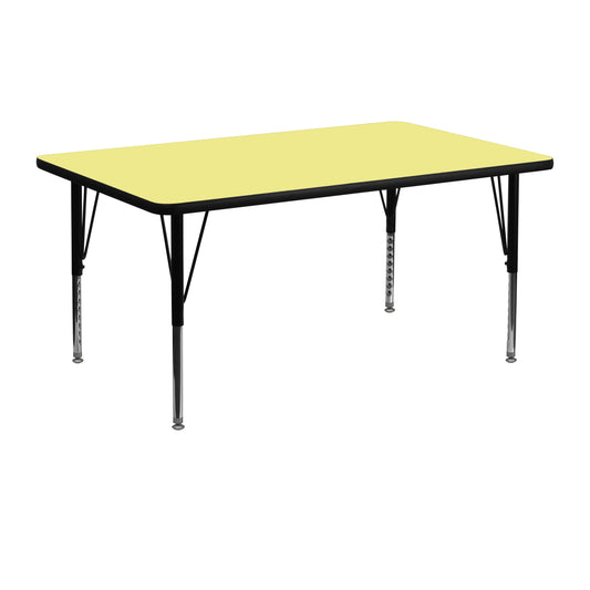 Wren 24''W x 48''L Rectangular Yellow Thermal Laminate Activity Table - Height Adjustable Short Legs Yellow XU-A2448-REC-YEL-T-P-GG