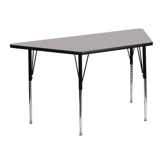 Wren 22.5''W x 45''L Trapezoid Grey HP Laminate Activity Table - Standard Height Adjustable Legs Gray XU-A2448-TRAP-GY-H-A-GG