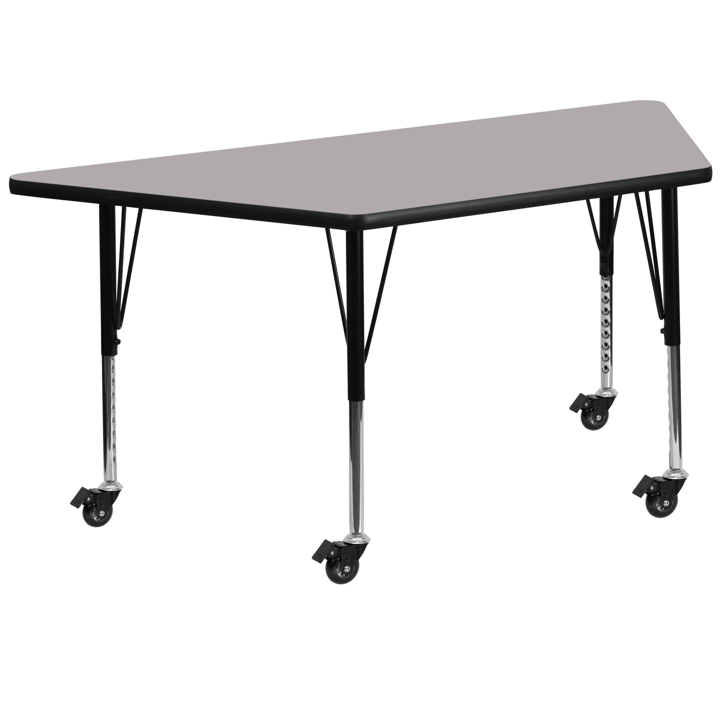 Wren Mobile 22.5''W x 45''L Trapezoid Grey HP Laminate Activity Table - Height Adjustable Short Legs Gray