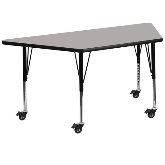 Wren Mobile 22.5''W x 45''L Trapezoid Grey HP Laminate Activity Table - Height Adjustable Short Legs Gray XU-A2448-TRAP-GY-H-P-CAS-GG