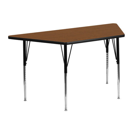 Wren 22.5''W x 45''L Trapezoid Oak HP Laminate Activity Table - Standard Height Adjustable Legs Oak XU-A2448-TRAP-OAK-H-A-GG