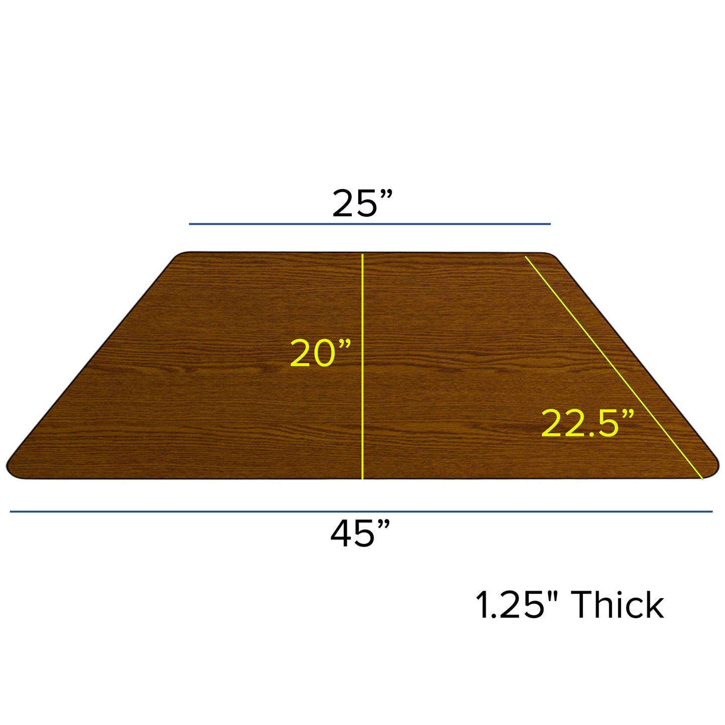 Wren 22.5''W x 45''L Trapezoid Oak HP Laminate Activity Table - Height Adjustable Short Legs Oak