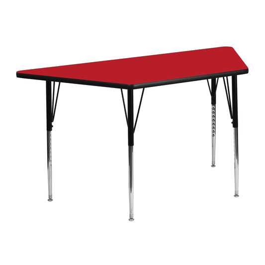 Wren 22.5''W x 45''L Trapezoid Red HP Laminate Activity Table - Standard Height Adjustable Legs Red XU-A2448-TRAP-RED-H-A-GG
