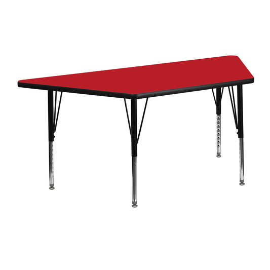 Wren 22.5''W x 45''L Trapezoid Red HP Laminate Activity Table - Height Adjustable Short Legs Red XU-A2448-TRAP-RED-H-P-GG