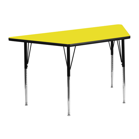 Wren 22.5''W x 45''L Trapezoid Yellow HP Laminate Activity Table - Standard Height Adjustable Legs Yellow XU-A2448-TRAP-YEL-H-A-GG