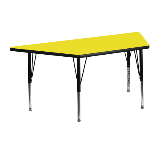Wren 22.5''W x 45''L Trapezoid Yellow HP Laminate Activity Table - Height Adjustable Short Legs Yellow XU-A2448-TRAP-YEL-H-P-GG