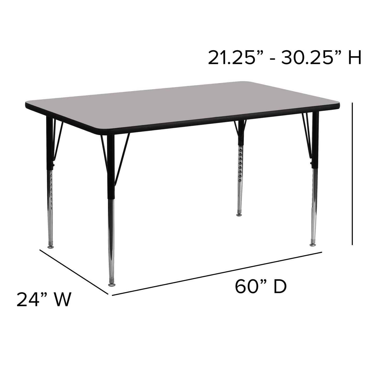 Wren 24''W x 60''L Rectangular Grey HP Laminate Activity Table - Standard Height Adjustable Legs Gray
