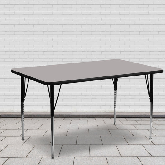 Wren 24''W x 60''L Rectangular Grey HP Laminate Activity Table - Standard Height Adjustable Legs Gray XU-A2460-REC-GY-H-A-GG