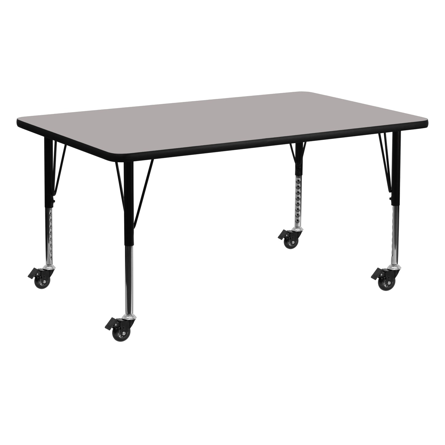 Wren Mobile 24''W x 60''L Rectangular Grey HP Laminate Activity Table - Height Adjustable Short Legs Gray