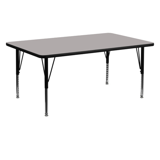 Wren 24''W x 60''L Rectangular Grey HP Laminate Activity Table - Height Adjustable Short Legs Gray XU-A2460-REC-GY-H-P-GG