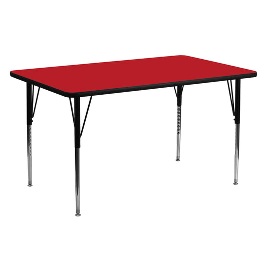 Wren 24''W x 60''L Rectangular Red HP Laminate Activity Table - Standard Height Adjustable Legs Red XU-A2460-REC-RED-H-A-GG