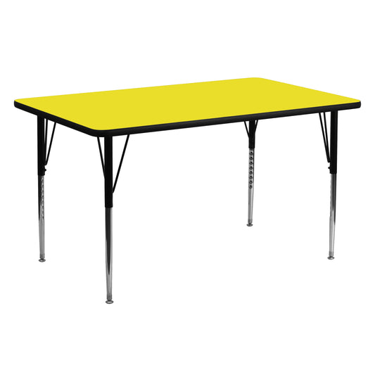 Wren 24''W x 60''L Rectangular Yellow HP Laminate Activity Table - Standard Height Adjustable Legs Yellow XU-A2460-REC-YEL-H-A-GG