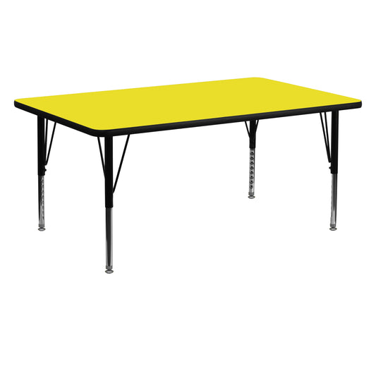 Wren 24''W x 60''L Rectangular Yellow HP Laminate Activity Table - Height Adjustable Short Legs Yellow XU-A2460-REC-YEL-H-P-GG