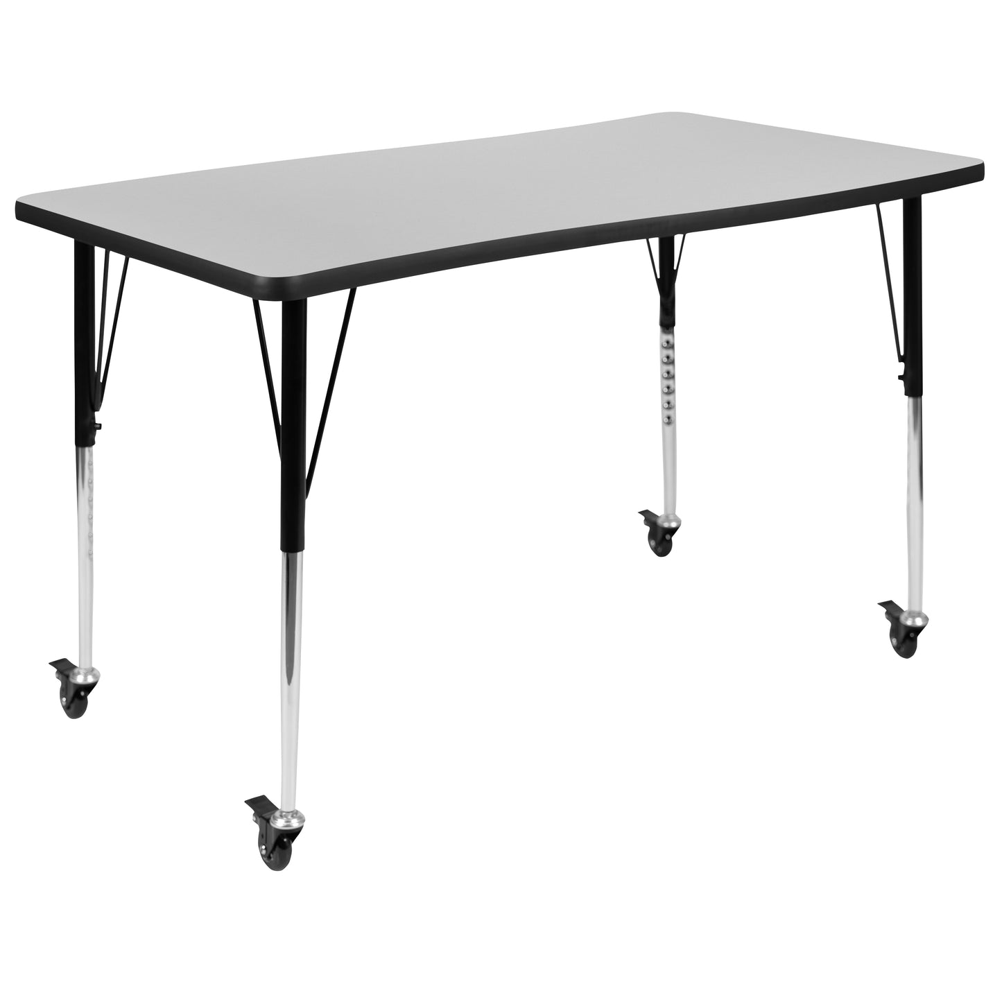 Wren Mobile 28"W x 47.5"L Rectangle Wave Flexible Collaborative Grey Laminate Activity Table-Standard Height Adjust Legs Grey XU-A3048-CON-GY-T-A-CAS-GG