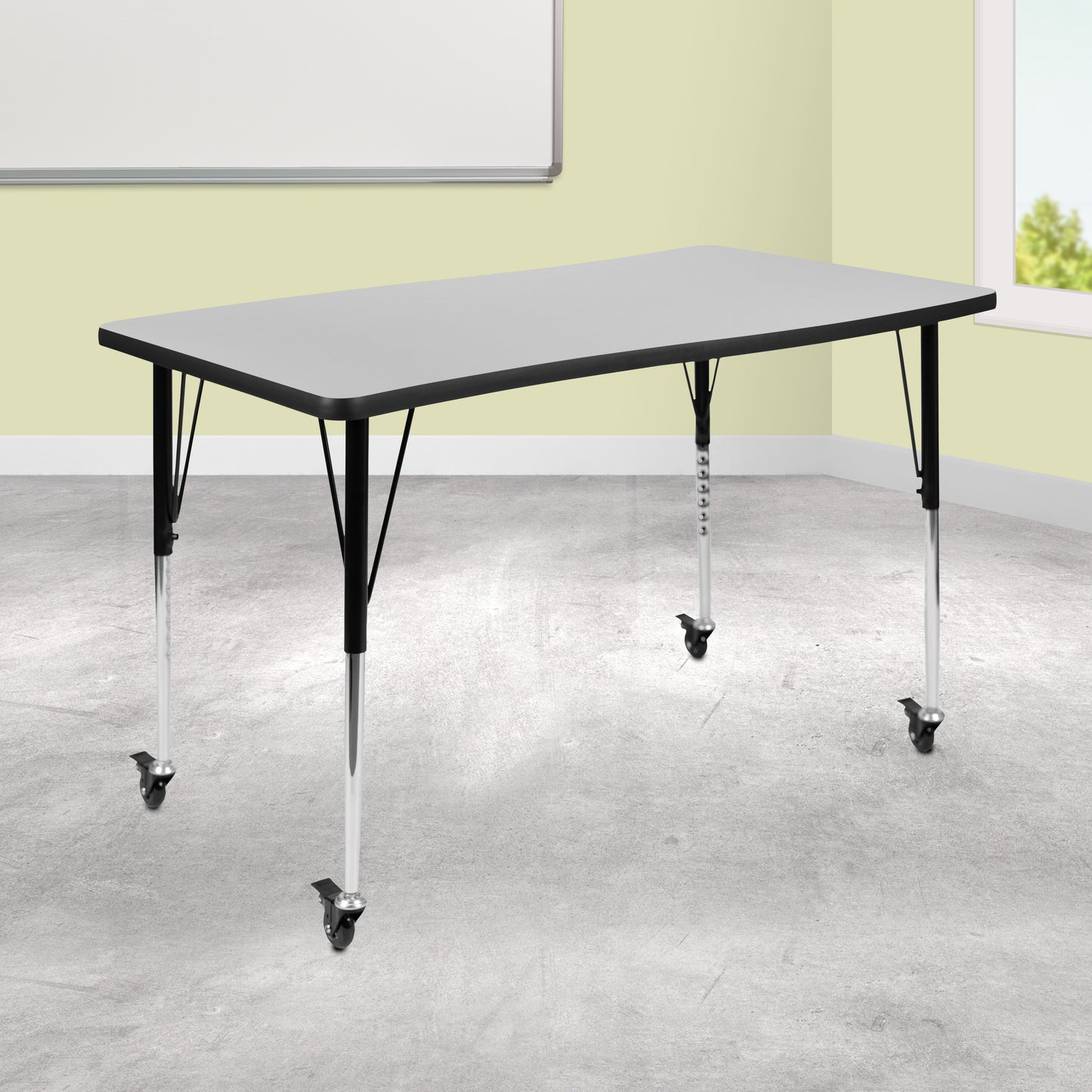 Wren Mobile 28"W x 47.5"L Rectangle Wave Flexible Collaborative Grey Laminate Activity Table-Standard Height Adjust Legs Grey XU-A3048-CON-GY-T-A-CAS-GG