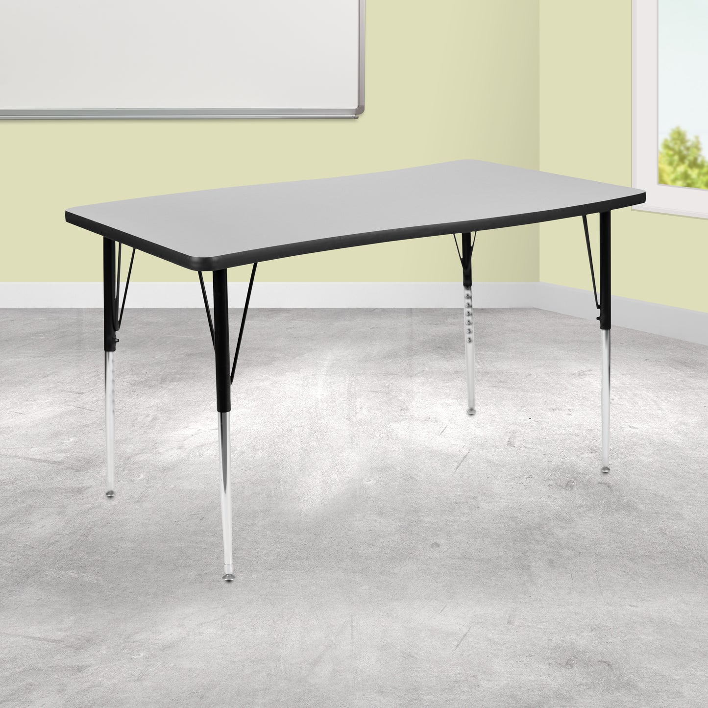 Wren 28"W x 47.5"L Rectangular Wave Flexible Collaborative Grey Thermal Laminate Activity Table-Standard Height Adjust Legs Grey