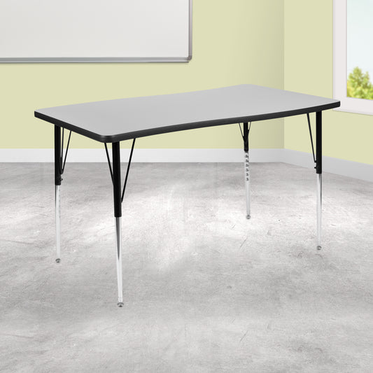 Wren 28"W x 47.5"L Rectangular Wave Flexible Collaborative Grey Thermal Laminate Activity Table-Standard Height Adjust Legs Grey XU-A3048-CON-GY-T-A-GG