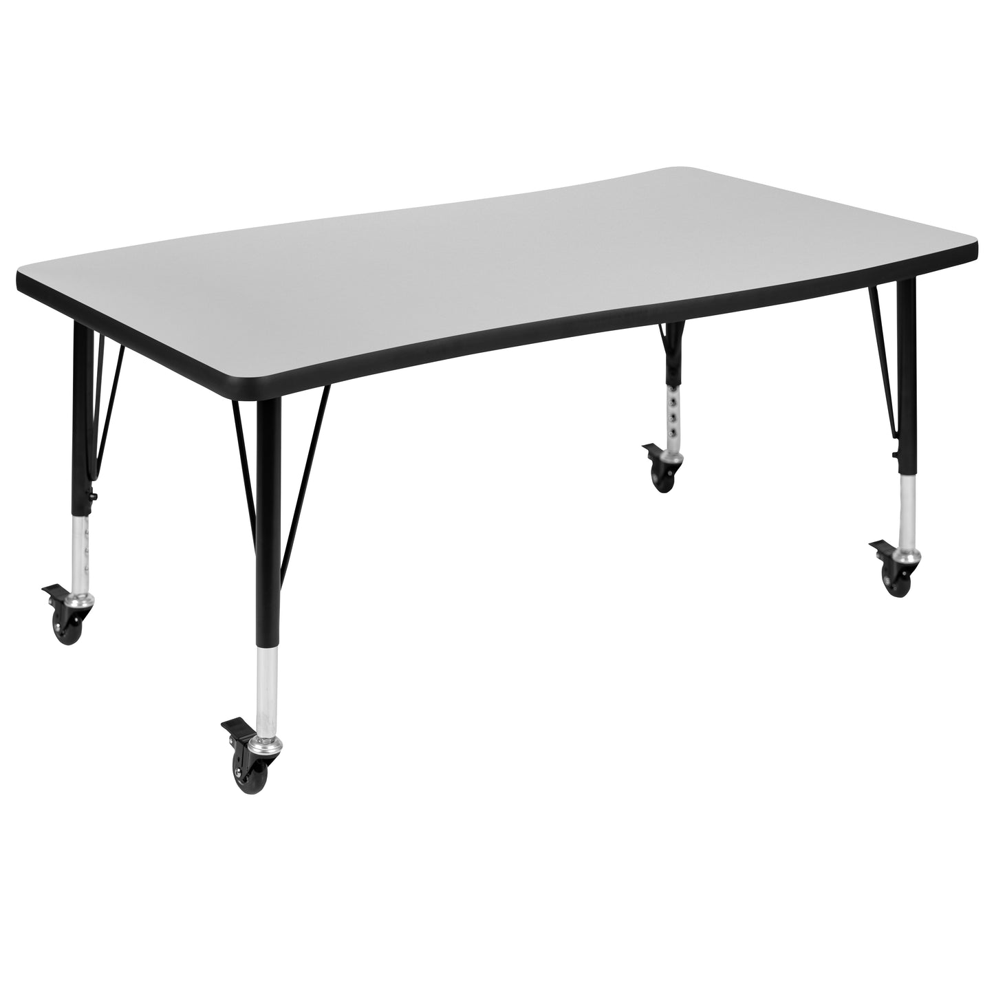 Wren Mobile 28"W x 47.5"L Rectangle Wave Flexible Collaborative Grey Laminate Activity Table - Height Adjust Short Legs Grey XU-A3048-CON-GY-T-P-CAS-GG