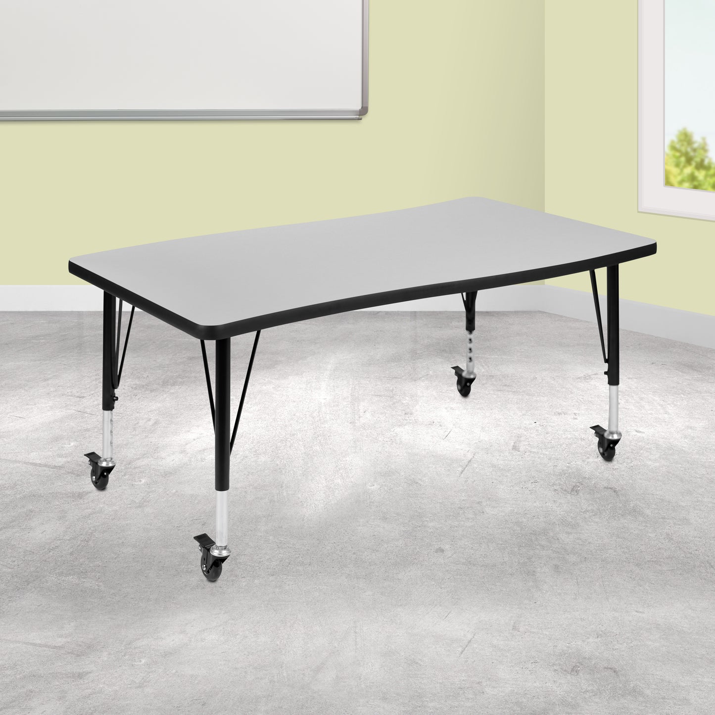 Wren Mobile 28"W x 47.5"L Rectangle Wave Flexible Collaborative Grey Laminate Activity Table - Height Adjust Short Legs Grey XU-A3048-CON-GY-T-P-CAS-GG