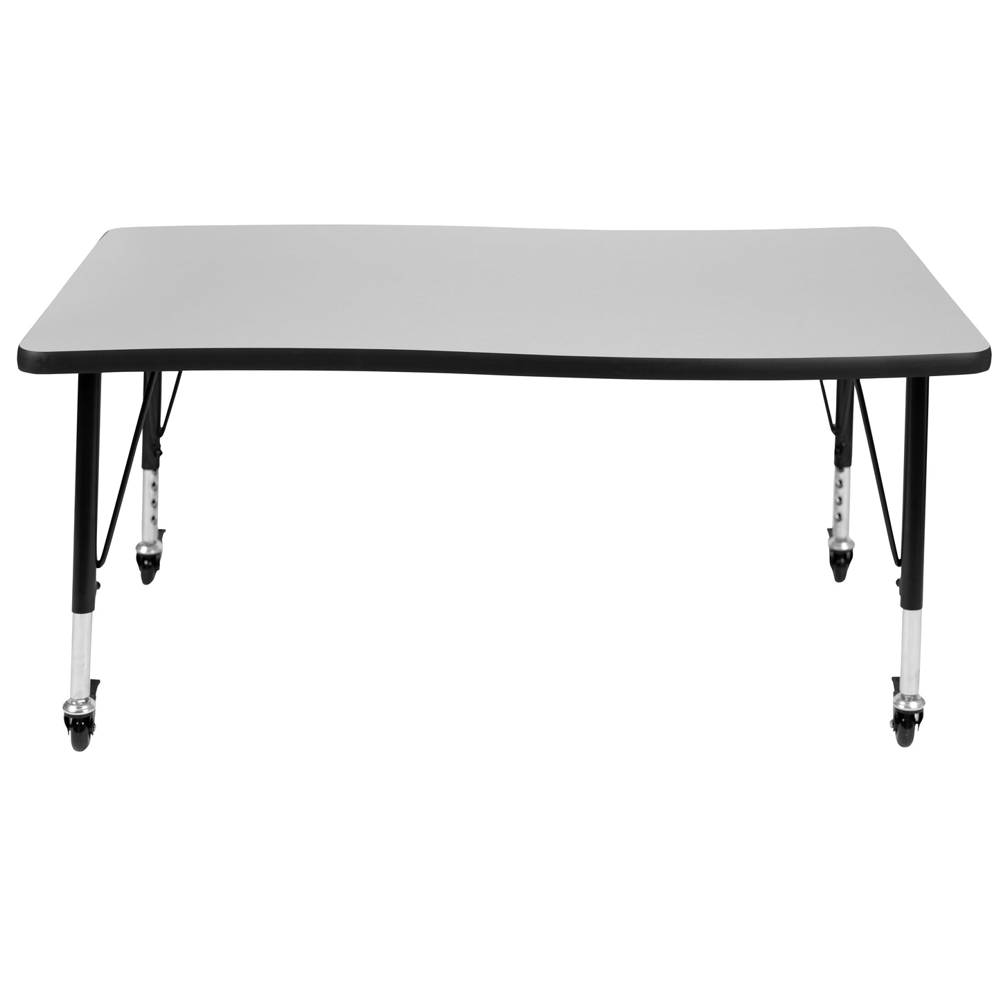Wren Mobile 28"W x 47.5"L Rectangle Wave Flexible Collaborative Grey Laminate Activity Table - Height Adjust Short Legs Grey XU-A3048-CON-GY-T-P-CAS-GG