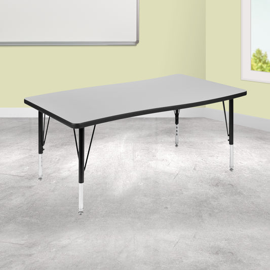 Wren 28"W x 47.5"L Rectangle Wave Flexible Collaborative Grey Thermal Laminate Activity Table - Height Adjust Short Legs Grey XU-A3048-CON-GY-T-P-GG