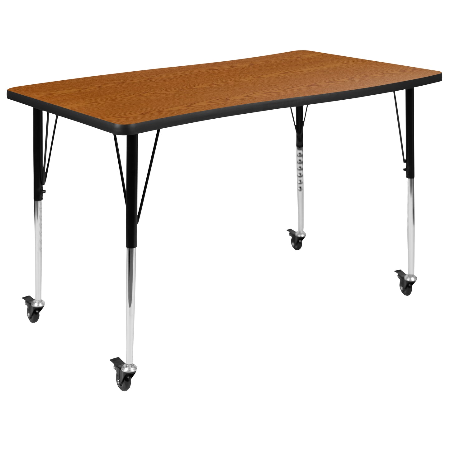 Wren Mobile 28"W x 47.5"L Rectangle Wave Flexible Collaborative Oak Laminate Activity Table-Standard Height Adjust Legs Oak