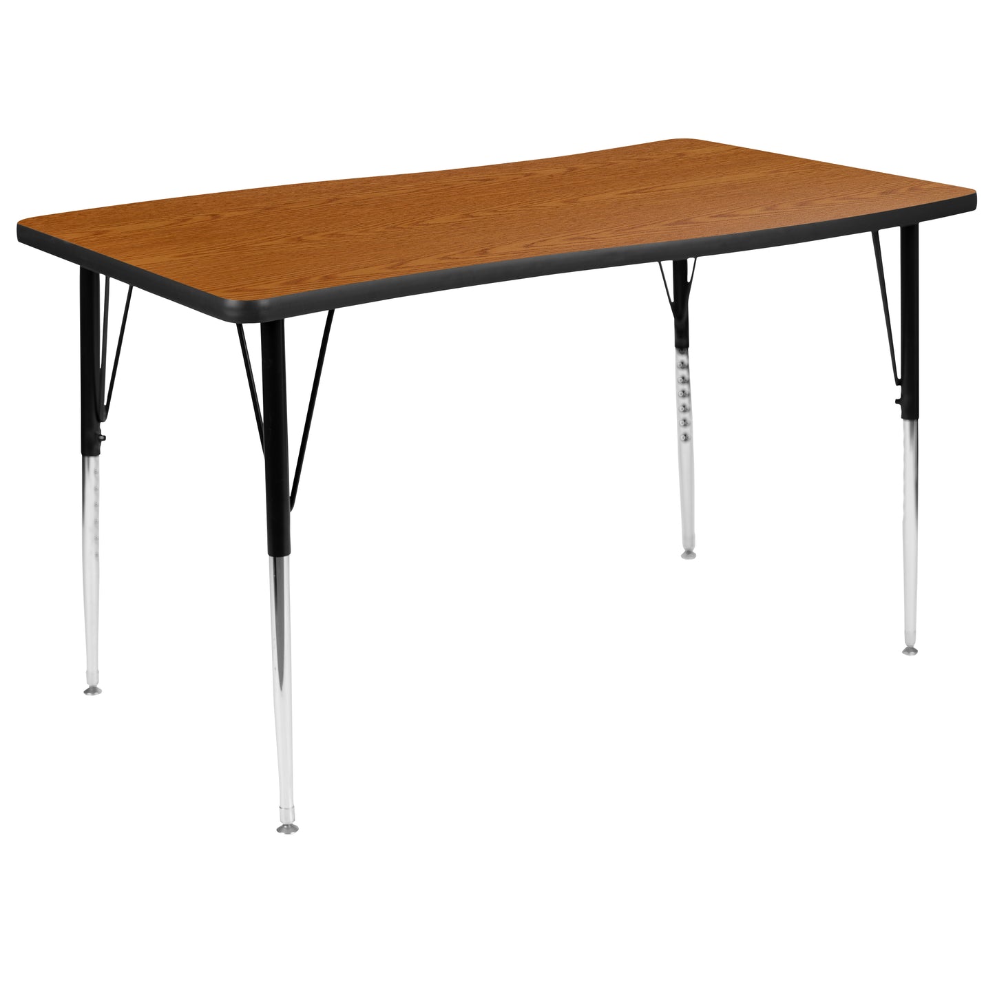 Wren 28"W x 47.5"L Rectangular Wave Flexible Collaborative Oak Finish Laminate Activity Table - Standard Height Adjust Legs Oak