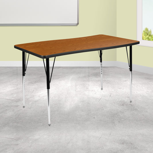 Wren 28"W x 47.5"L Rectangular Wave Flexible Collaborative Oak Finish Laminate Activity Table - Standard Height Adjust Legs Oak XU-A3048-CON-OAK-T-A-GG