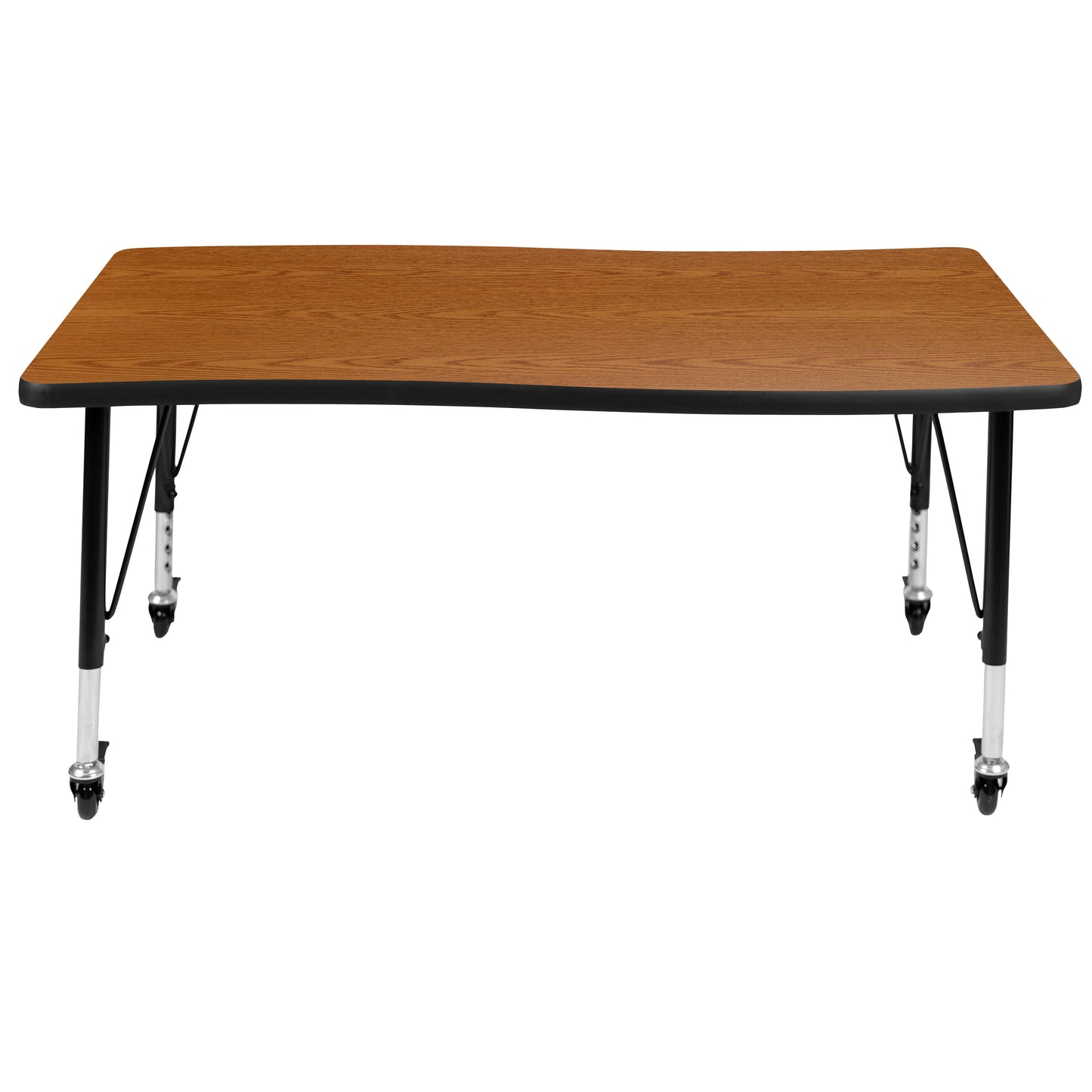 Wren Mobile 28"W x 47.5"L Rectangle Wave Flexible Collaborative Oak Laminate Activity Table - Height Adjust Short Legs Oak