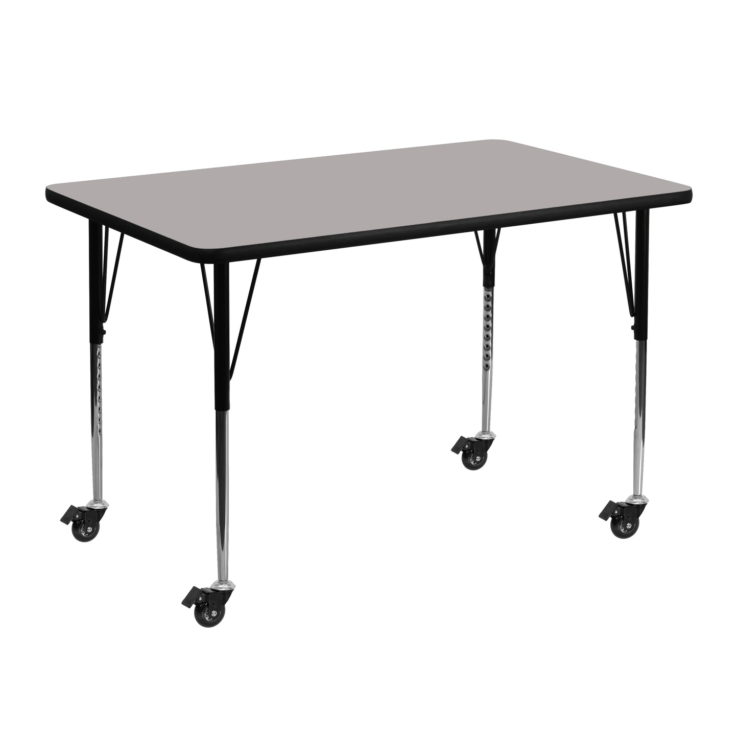 Wren Mobile 30''W x 48''L Rectangular Grey HP Laminate Activity Table - Standard Height Adjustable Legs Gray XU-A3048-REC-GY-H-A-CAS-GG