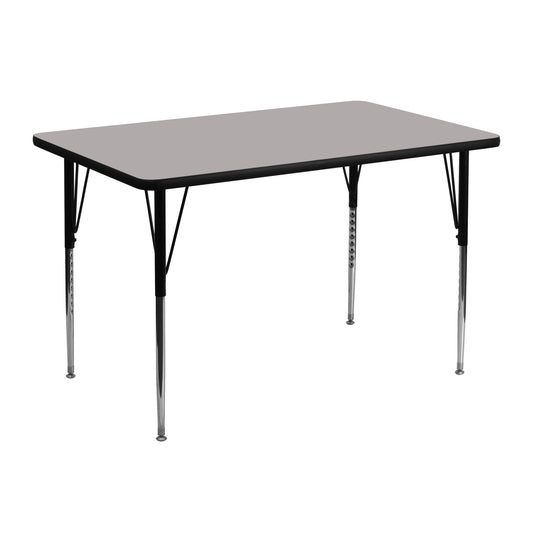Wren 30''W x 48''L Rectangular Grey HP Laminate Activity Table - Standard Height Adjustable Legs Gray XU-A3048-REC-GY-H-A-GG