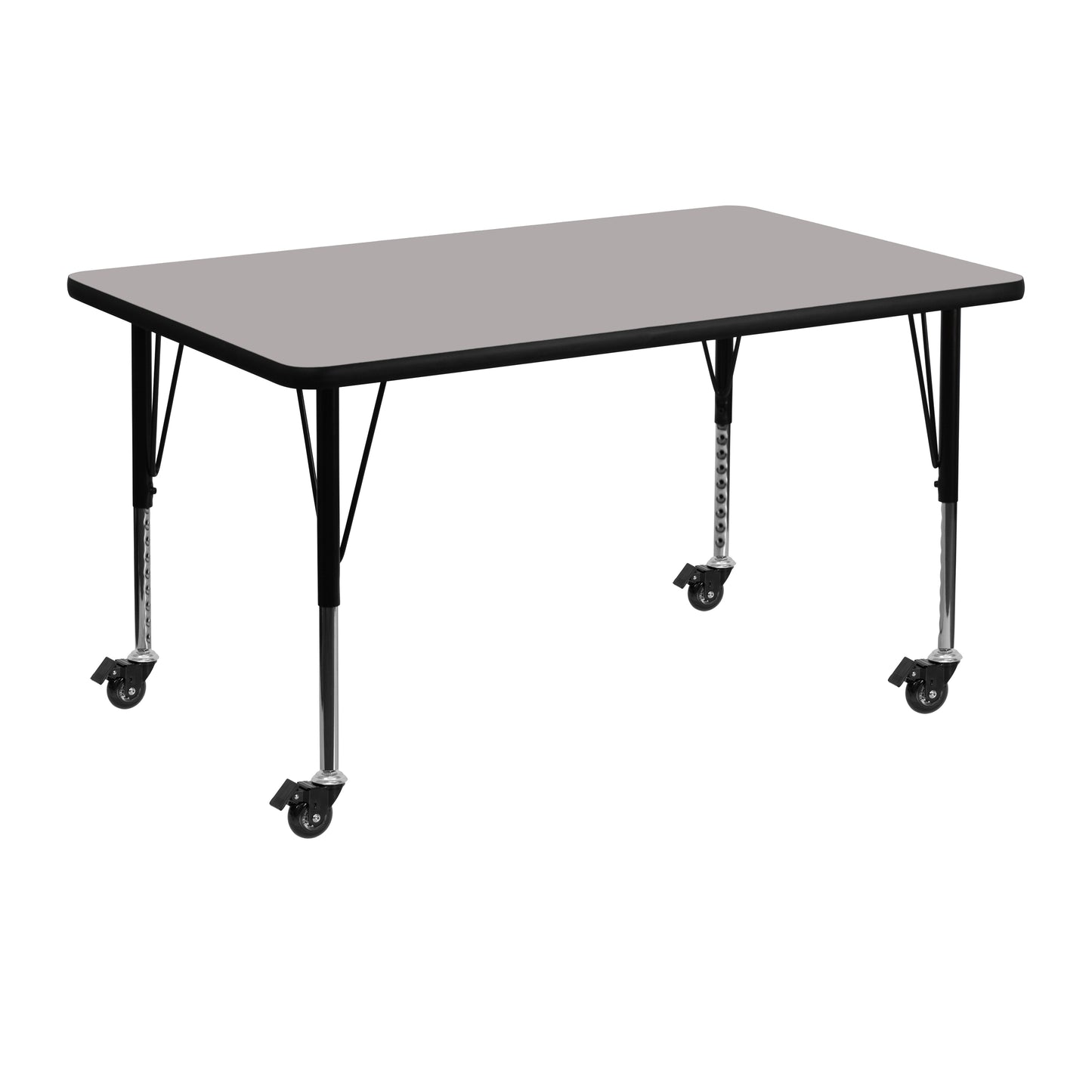 Wren Mobile 30''W x 48''L Rectangular Grey HP Laminate Activity Table - Height Adjustable Short Legs Gray XU-A3048-REC-GY-H-P-CAS-GG