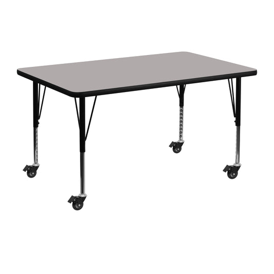 Wren Mobile 30''W x 48''L Rectangular Grey HP Laminate Activity Table - Height Adjustable Short Legs Gray XU-A3048-REC-GY-H-P-CAS-GG